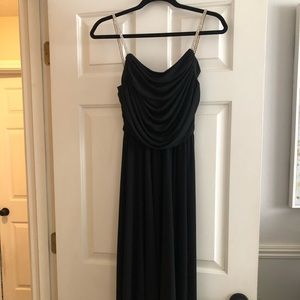 Tea/midi length black dress with diamond straps